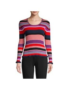 Boss Hugo Boss Stripes Multicolor Ribbed Long-Sleeve Top - Pink/Red size Small